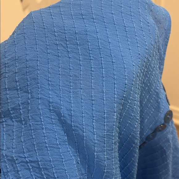 ZARA Blue Textured Button-Front Tie Blouse (XS) - Picture 11 of 11